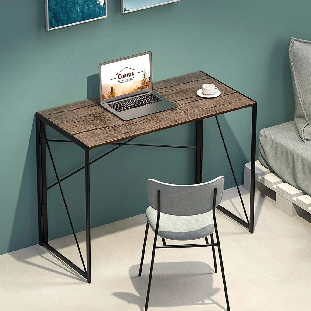 Folding Desk No Assembly Required 39.4 inch Writing Computer Desk Space Saving Foldable Table T174