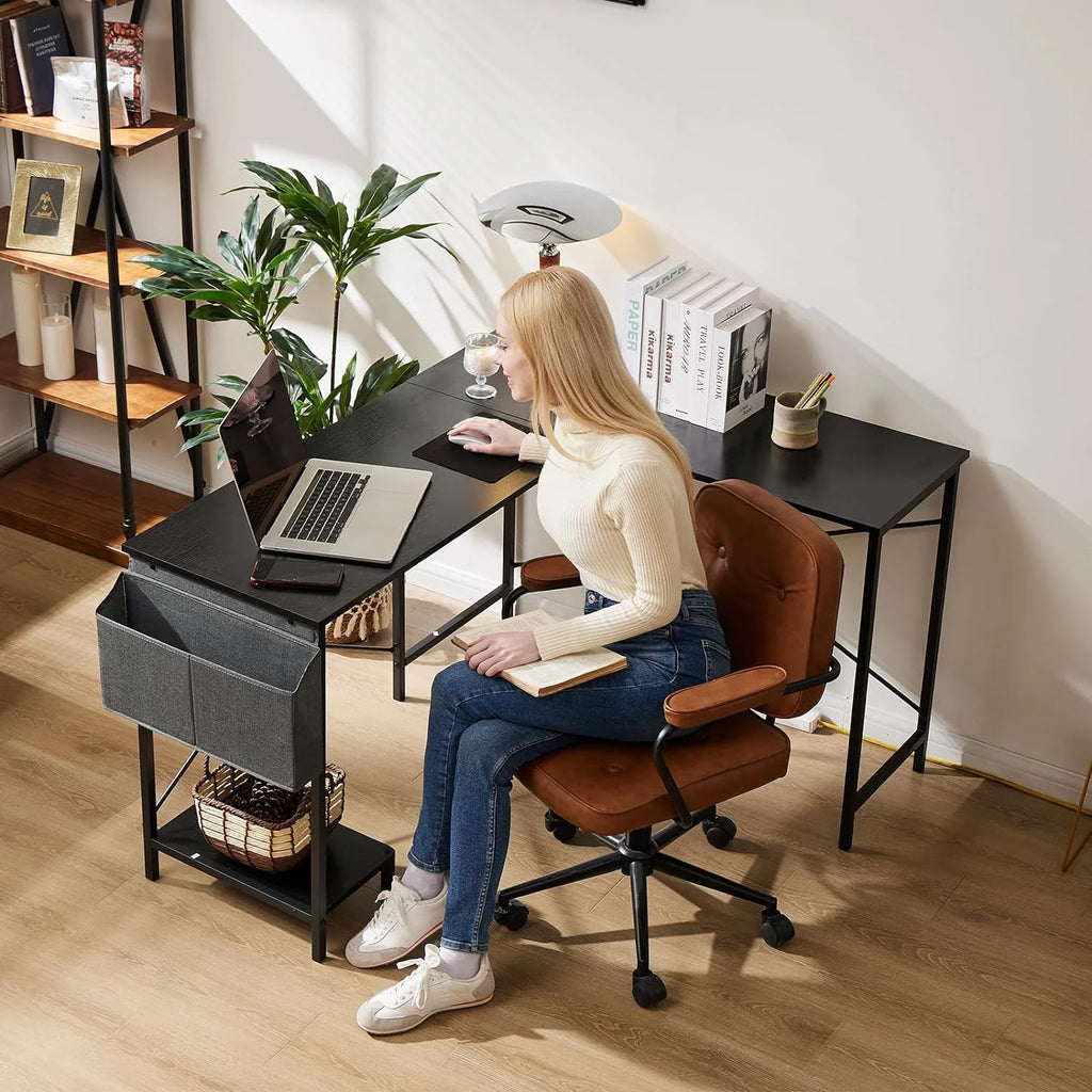 L Shaped Computer Desk 50 Inch Corner Desk with Wooden Desktop CPU Stand Q24057