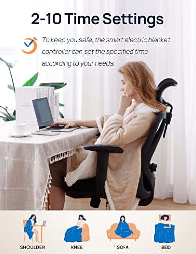 Wearable Heated Throw Blanket with Pockets, 6 Heat Levels, 50 x 60 Inch, Light Grey I581696