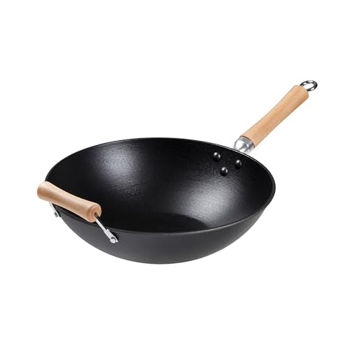 14-Inch Cast Iron Wok with Maple Handle Y2761