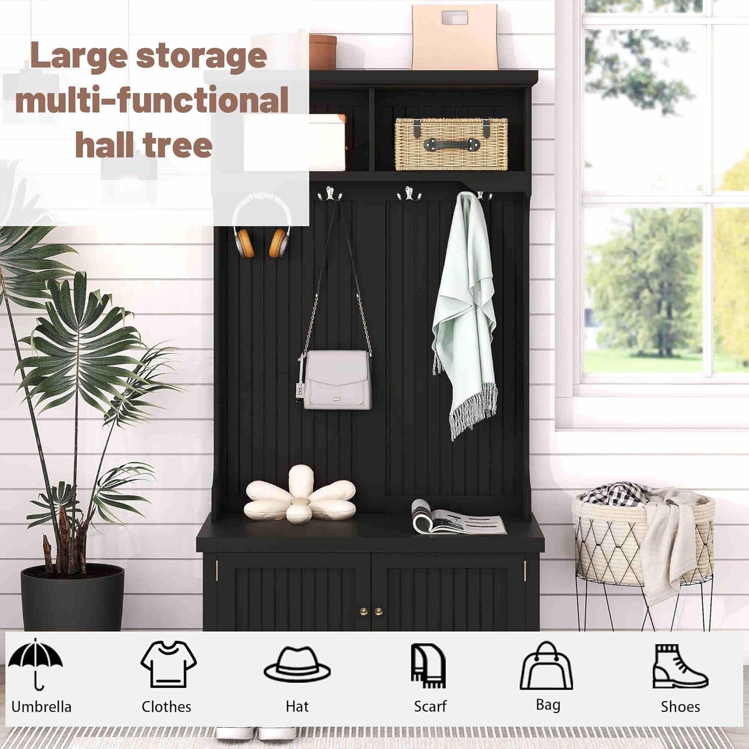 Hall Tree with Bench and Shoe Storage, Coat Rack T66116