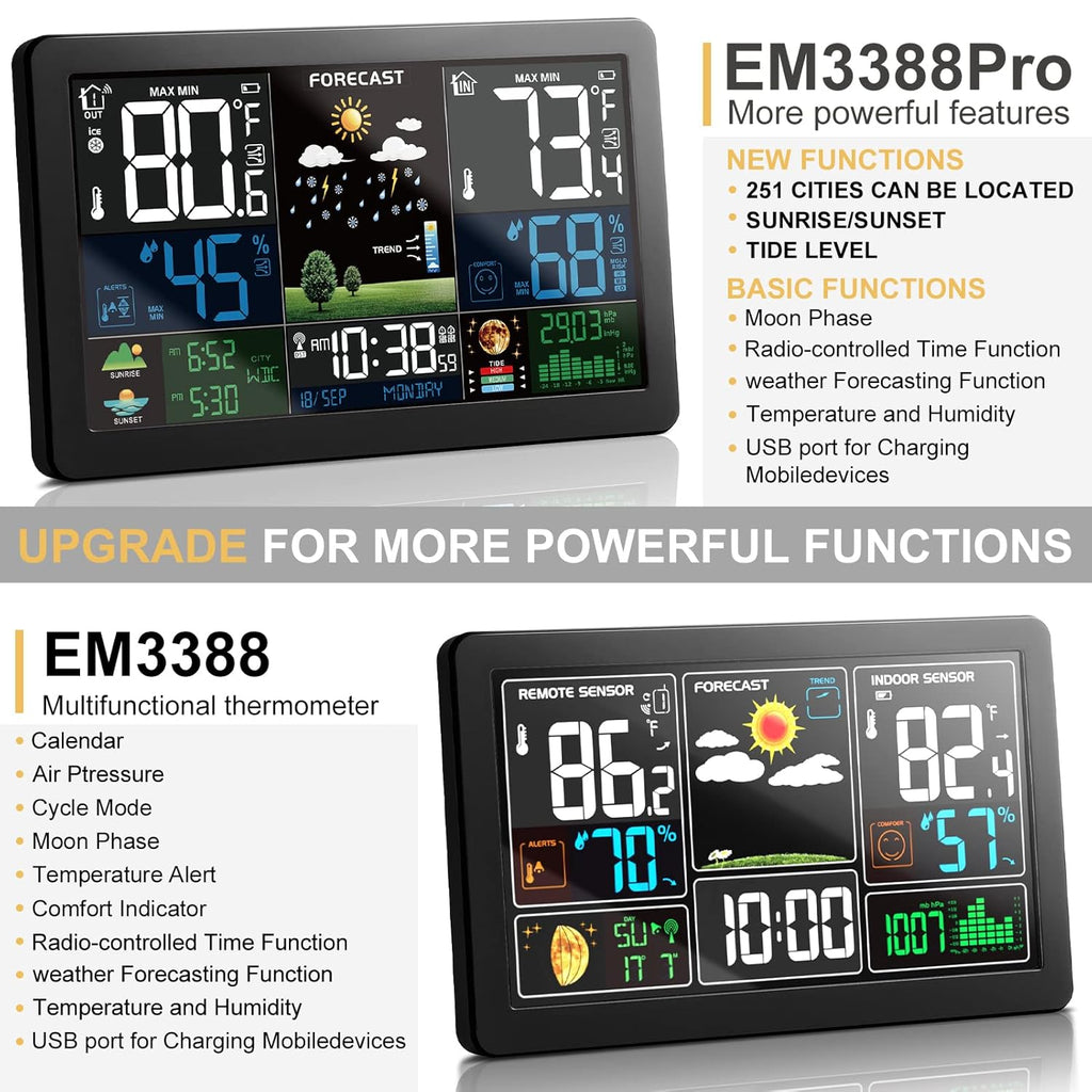 Wireless Indoor Outdoor Weather Station with Color Display and 3 Sensors V2347
