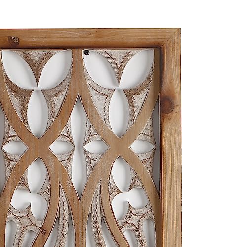 Carved Wood Wall Art Decor - Floral Design Panel, Distressed Antique Wall Sculpture for Living Room, Bedroom, and Entrance Hall A88064