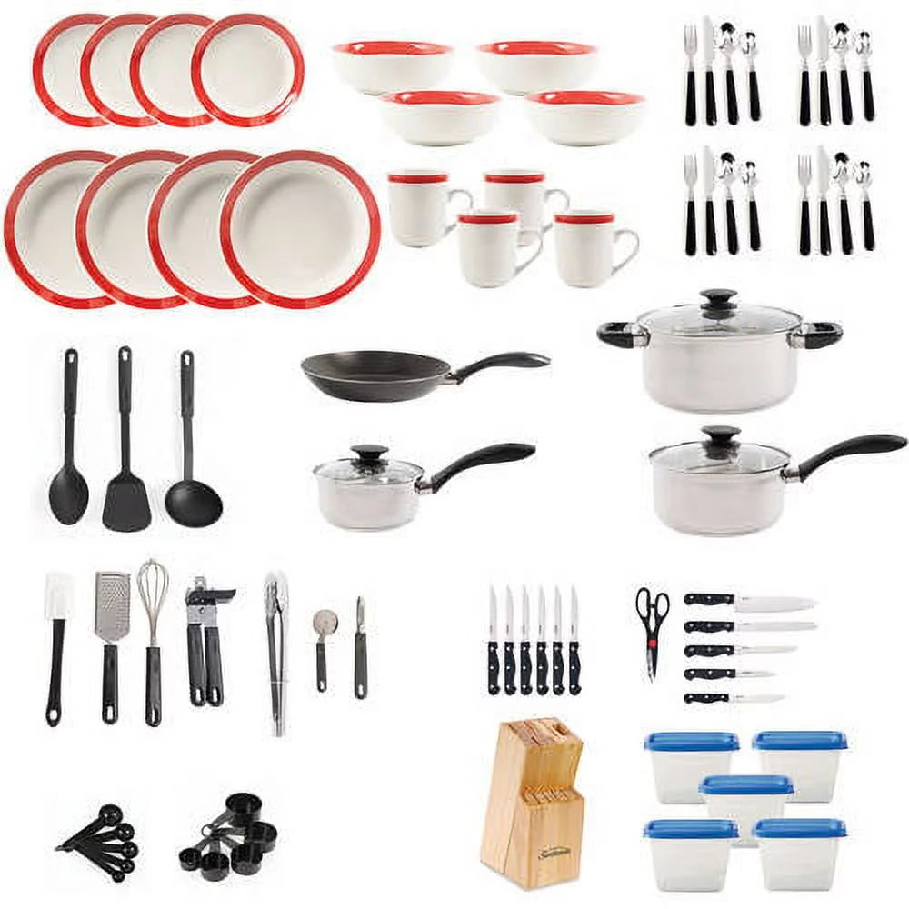 Kitchen In A Box 83-Piece Combo Set, Red D9082