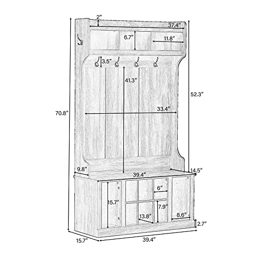 Hall Tree with Storage Bench and 6 Hooks H51569