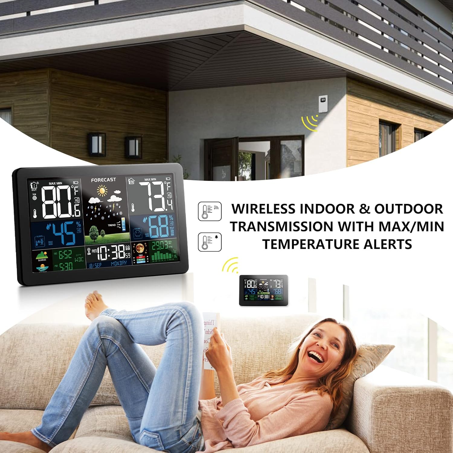 Wireless Indoor Outdoor Weather Station with Color Display and 3 Sensors V2347