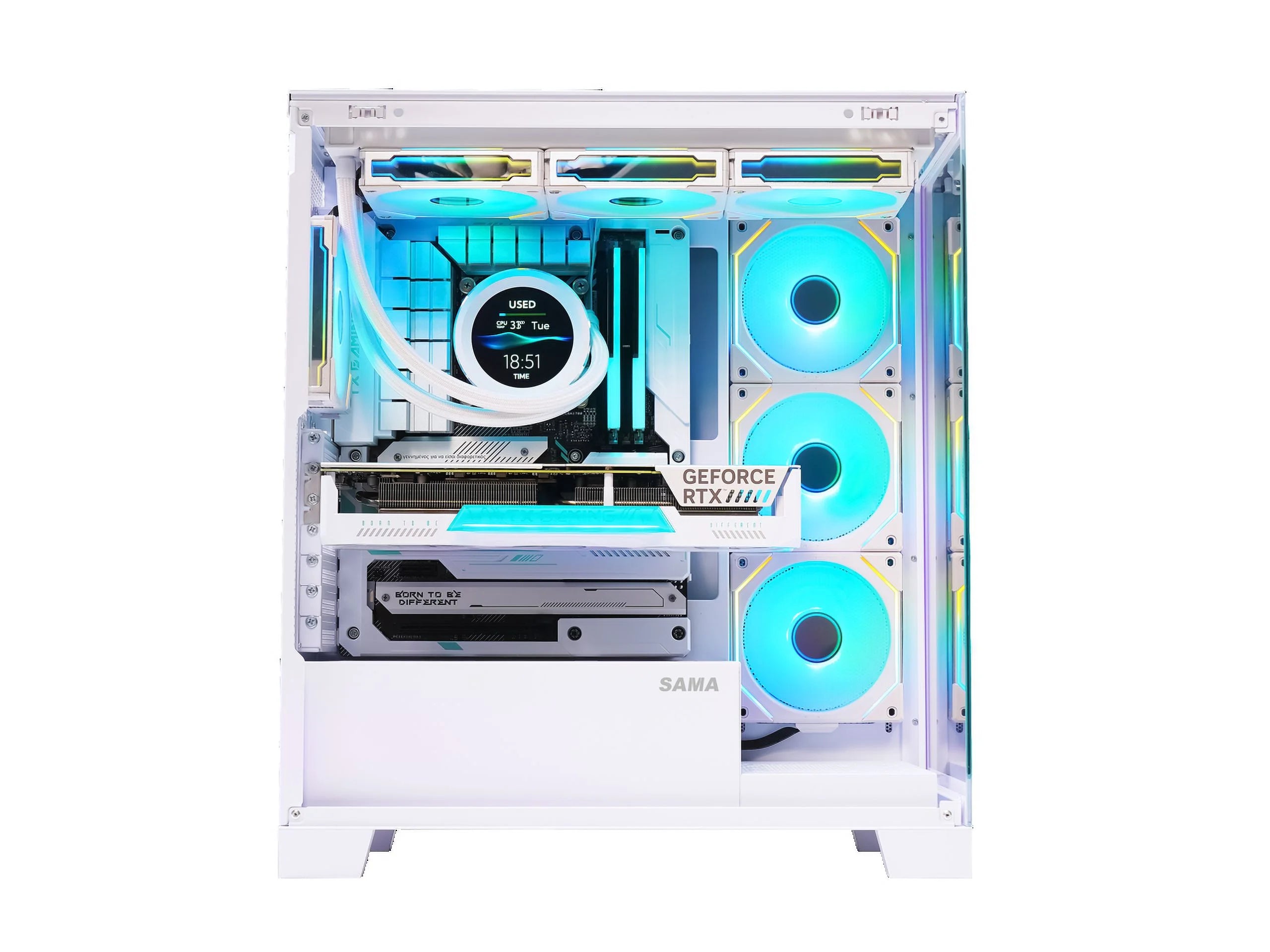 White Dual USB3.0 and Type C Tempered Glass ATX Mid Tower Gaming Computer Case with 4 x 120mm ARGB Fans J9160
