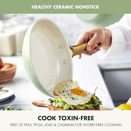 Hard Anodized Ceramic Nonstick 10 Piece Cookware Set, Gold Handle, Dishwasher Safe, Oven Safe W6982