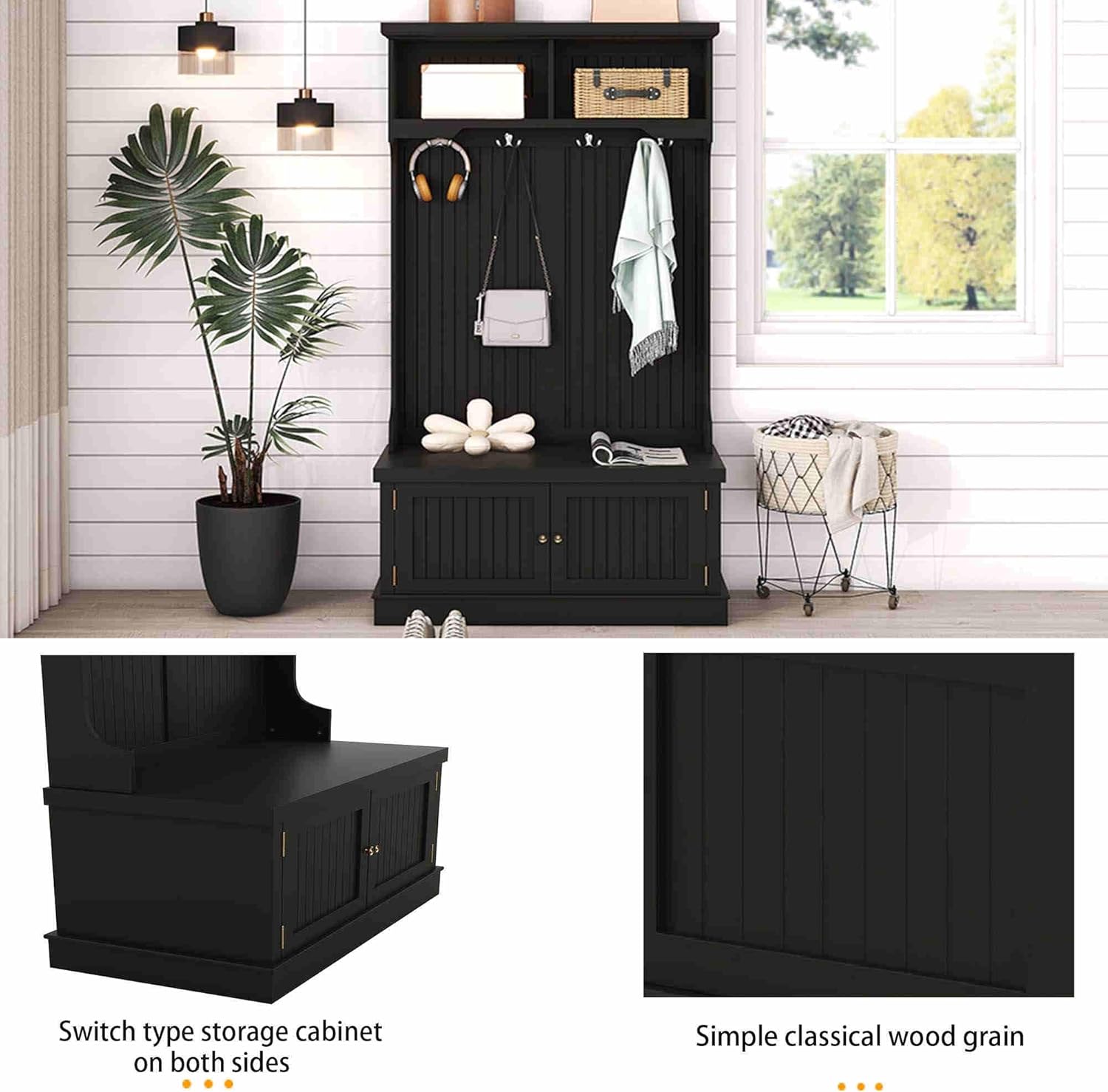 Hall Tree with Bench and Shoe Storage, Coat Rack T66116