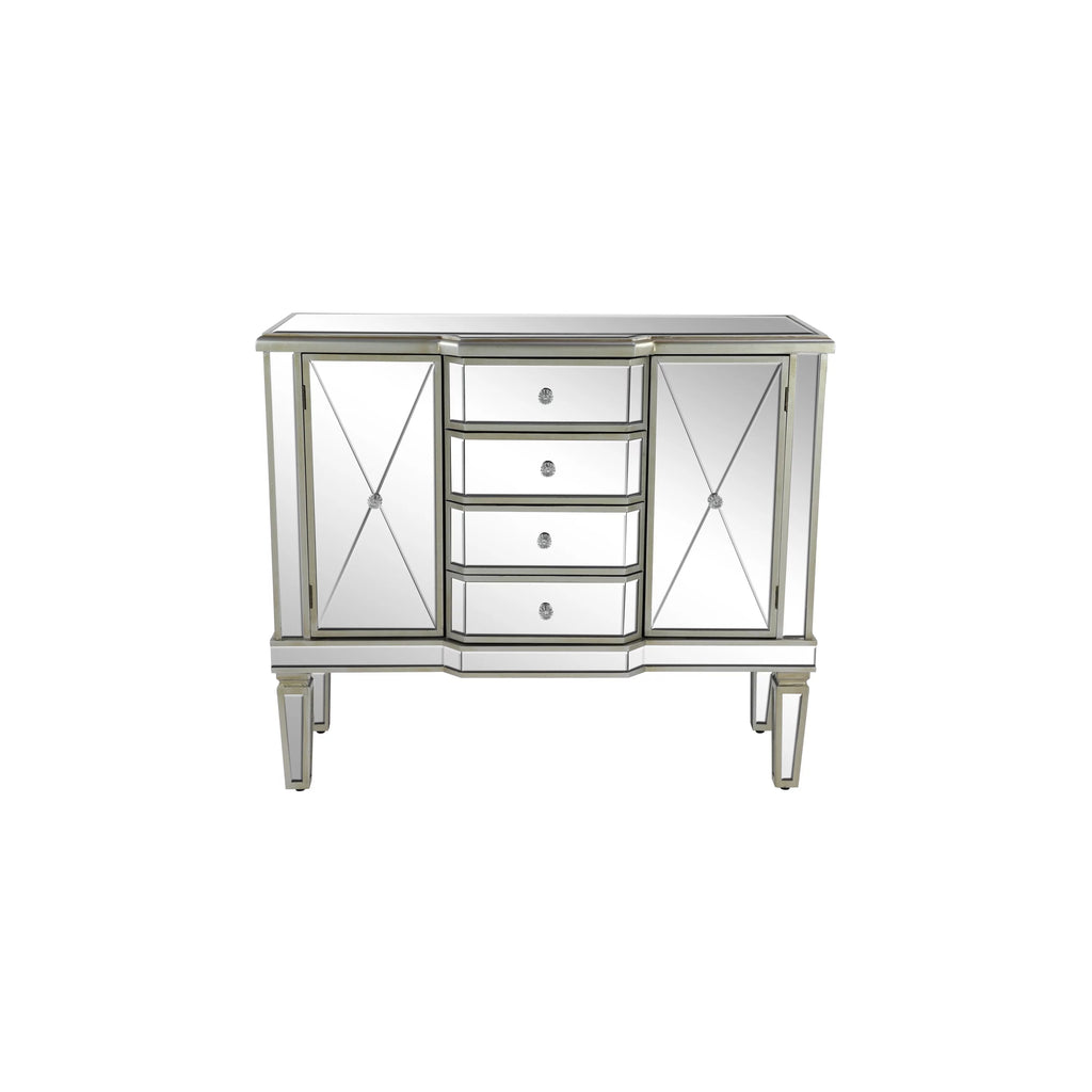 Silver Wood Mirrored Panel Buffet with 4 Drawers, 2 Shelves and 2 Doors D22531