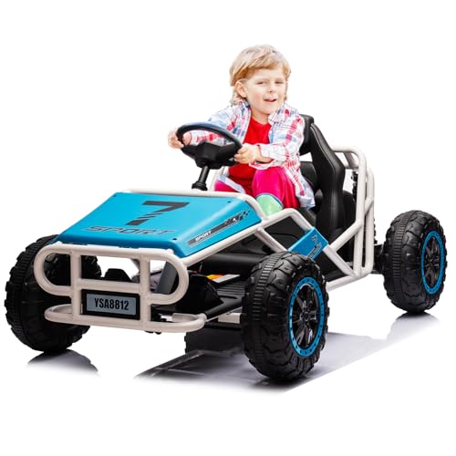 Electric Go Kart for Kids Ages 6-12, 2x200W Motor, 6MPH, Blue W86771