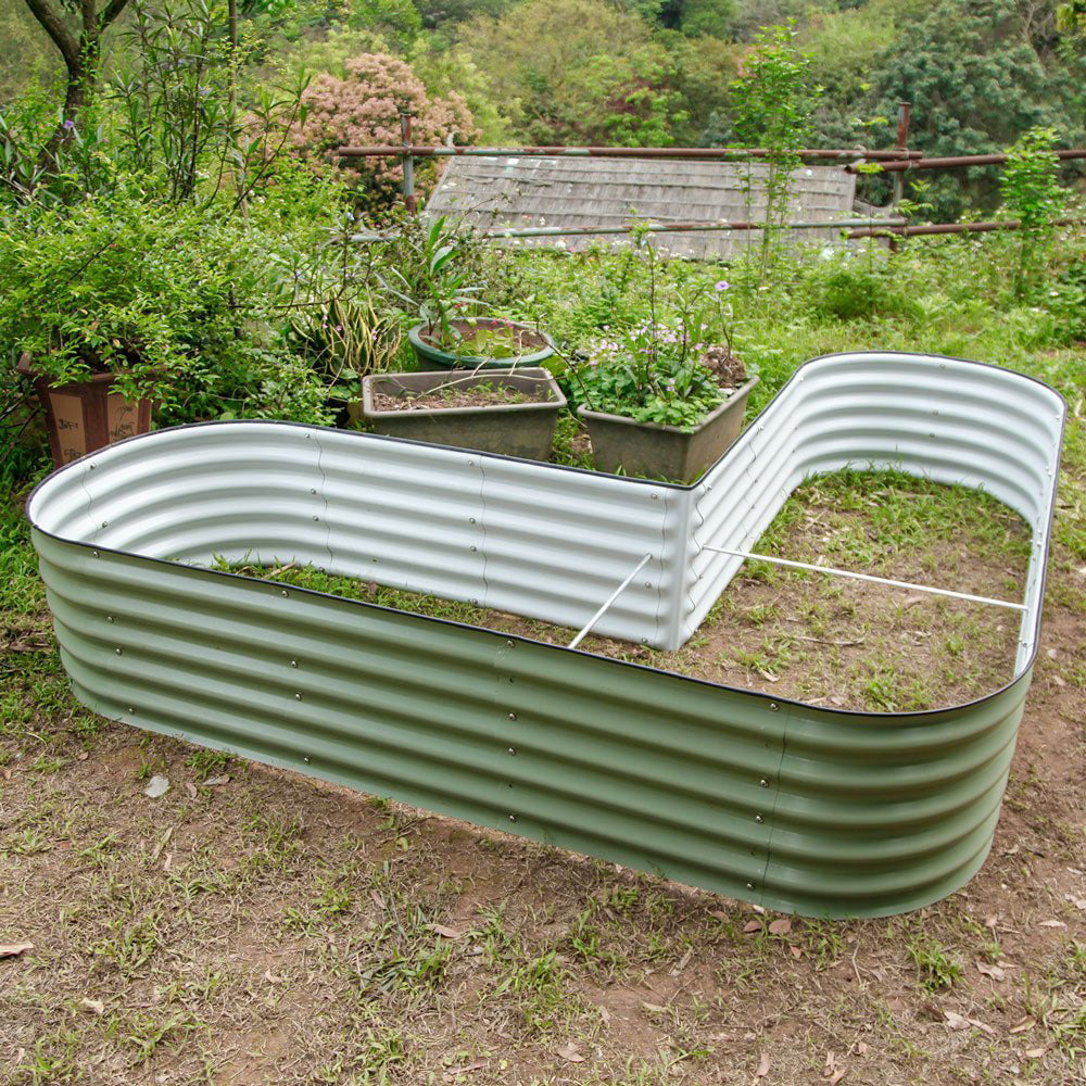 L-Shaped Modular Metal Raised Garden Beds, 17" Tall, Large Size B7657