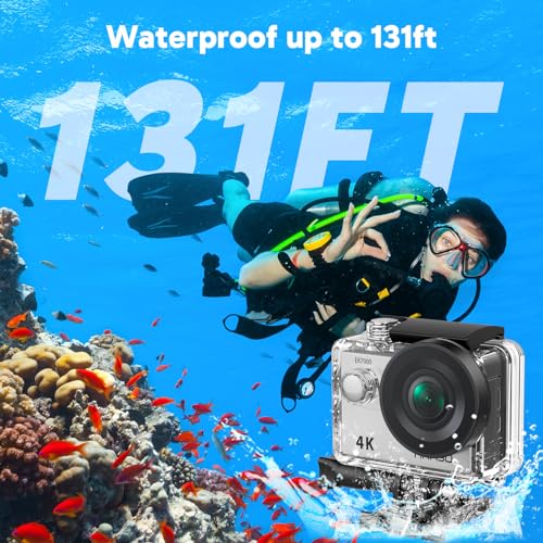 4K30FPS WiFi Action Camera with EIS Ultra HD Underwater Camera 131FT Waterproof Remote Control 4X Zoom Support External Microphone V99718