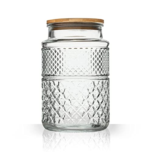 1 Gallon Cookie Jar, Wide Mouth Large Glass Jars with Bamboo Lid, Airtight Storage Food Kitchen Counter Containers for Candy, Flour, Oats, Coffee Bean, Pet Treats, Laundry Pods, Laundry Detergent