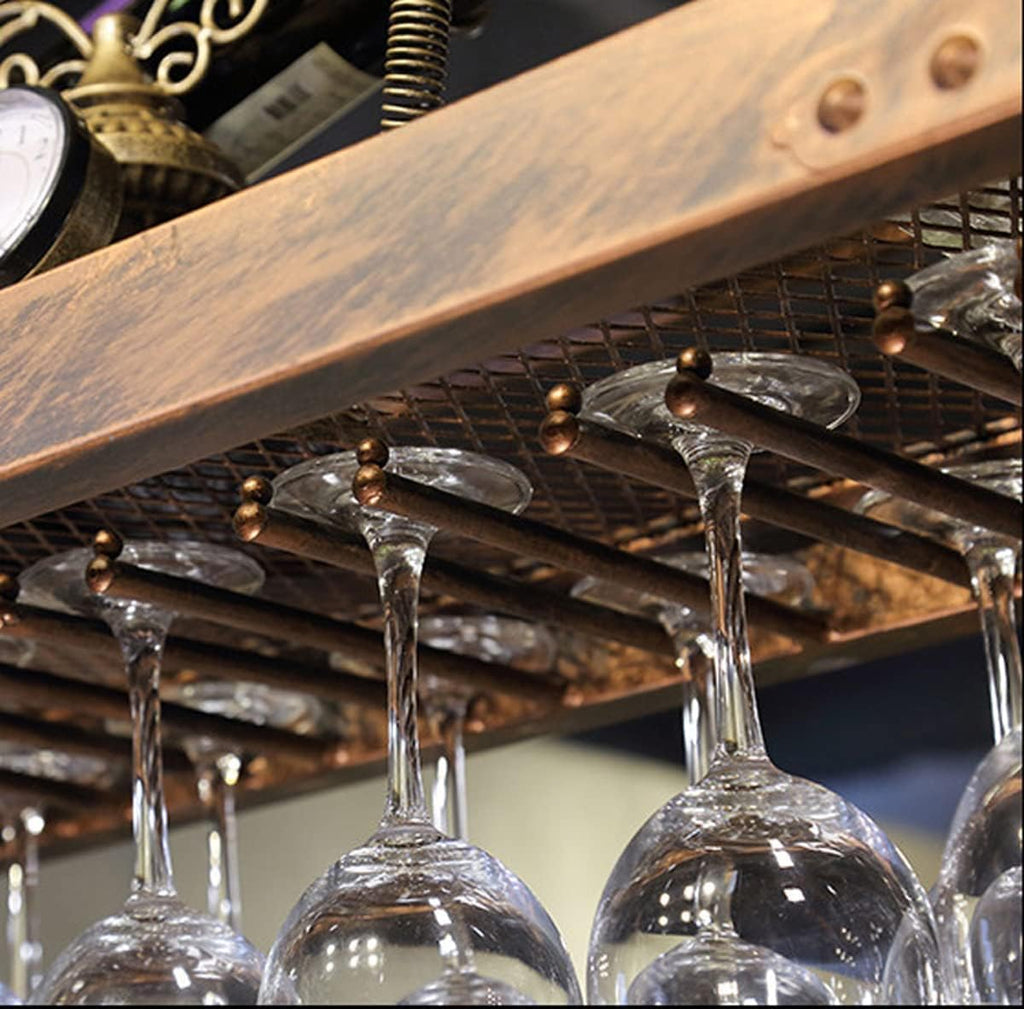 Wall-Mounted Wine Glass Rack, Industrial Vintage Metal, Bronze, 60x35cm O7312