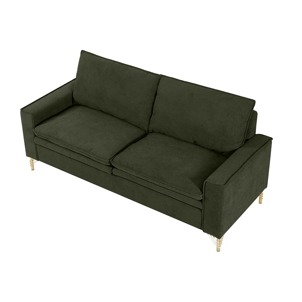 Mid-Century 2-Seat Loveseat Couch with Cotton Linen Fabric and Metal Legs E893101
