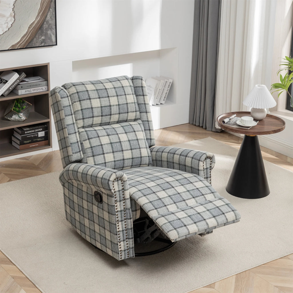 Swivel Rocker Recliner Chair with Padded Seat, 360 Degree Glider for Living Room Y980420