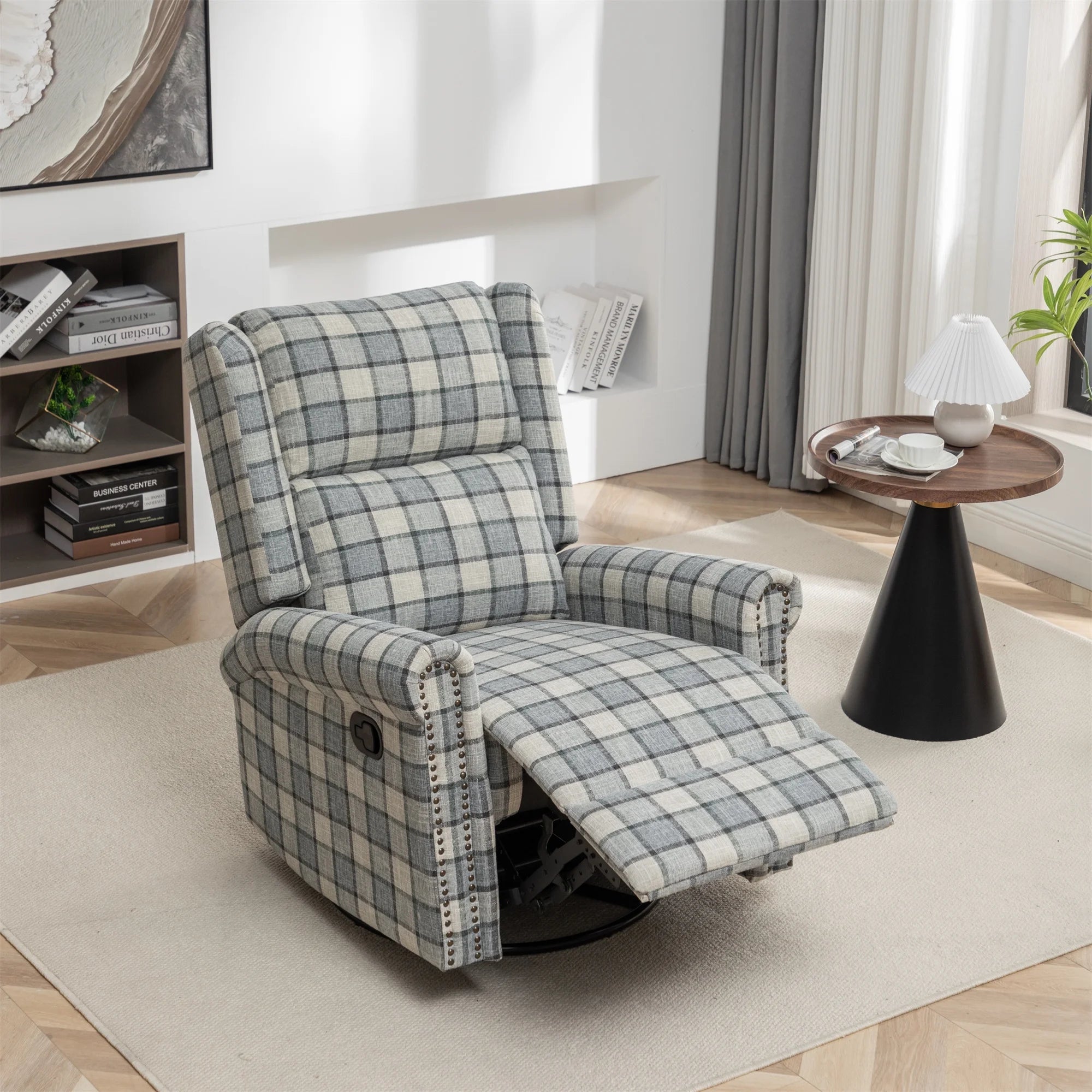 Swivel Rocker Recliner Chair with Padded Seat, 360 Degree Glider for Living Room Y980420