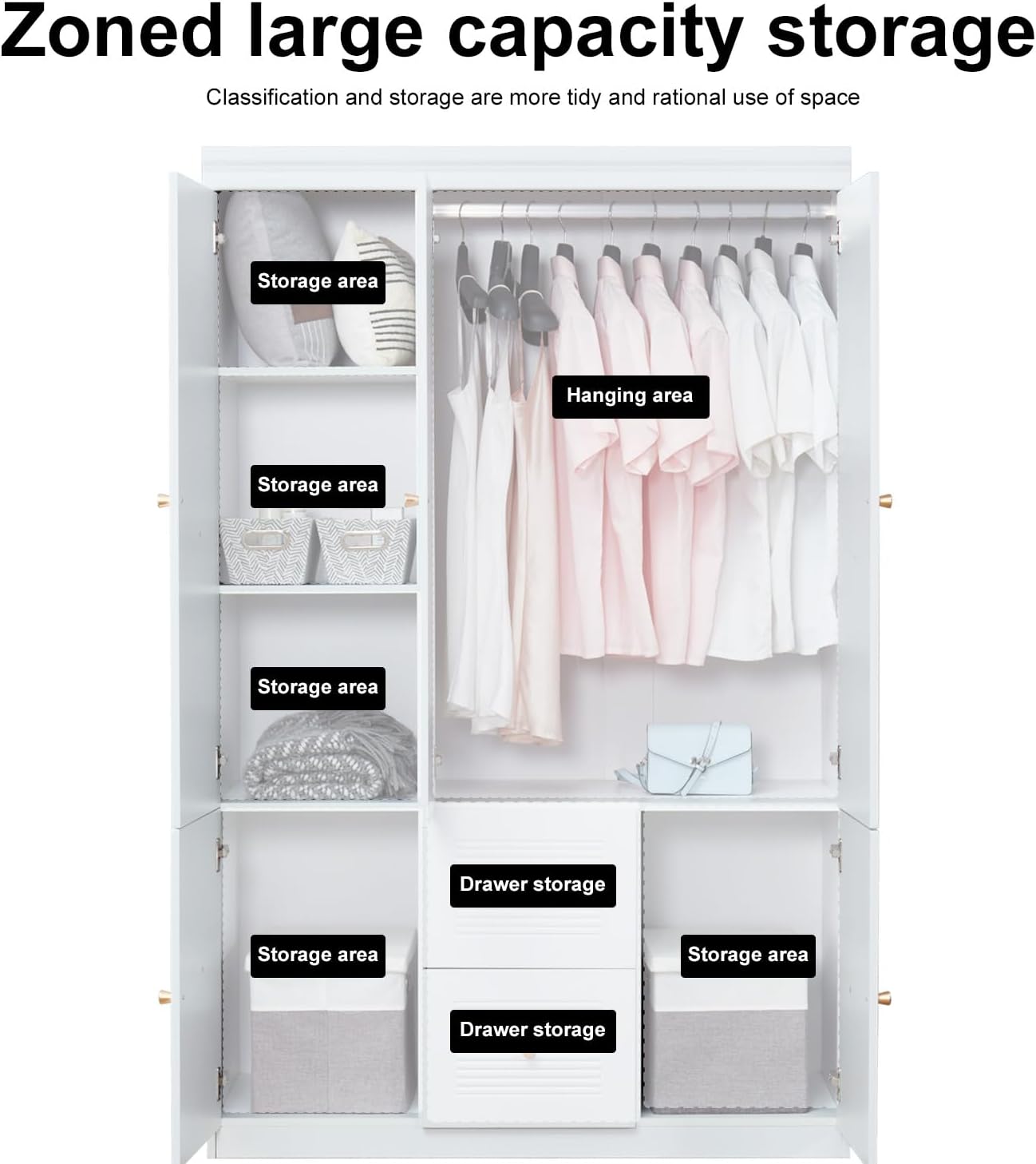 3 Door Armoire Wardrobe with 2 Drawers and Hanging Rod Z772247