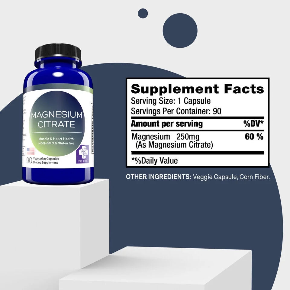 Magnesium Citrate Supplement 250 mg, 90 Capsules M433066