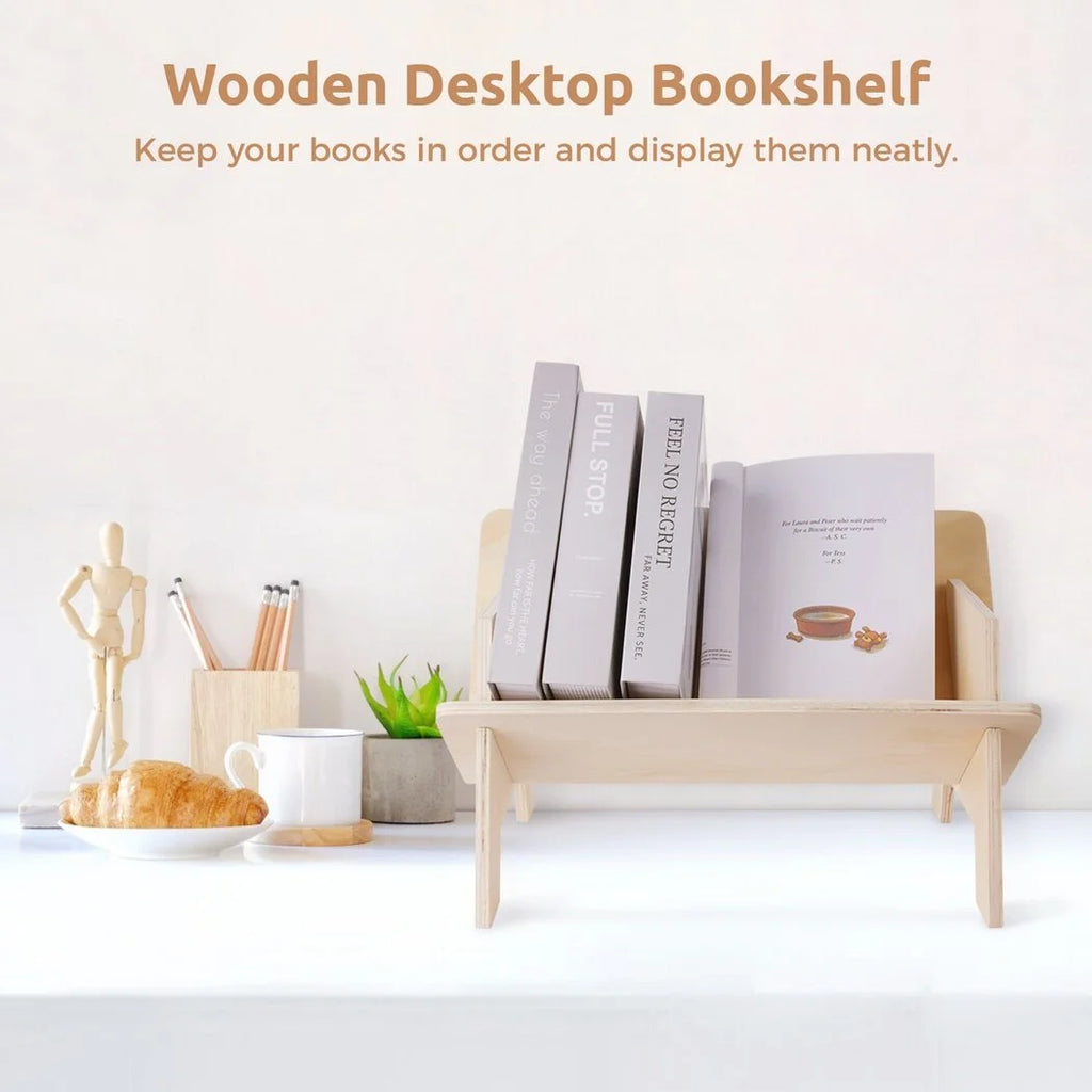 Wooden Desktop Bookshelf, Tilted Tabletop Bookcase, Desk Organizer Storage Rack G688927