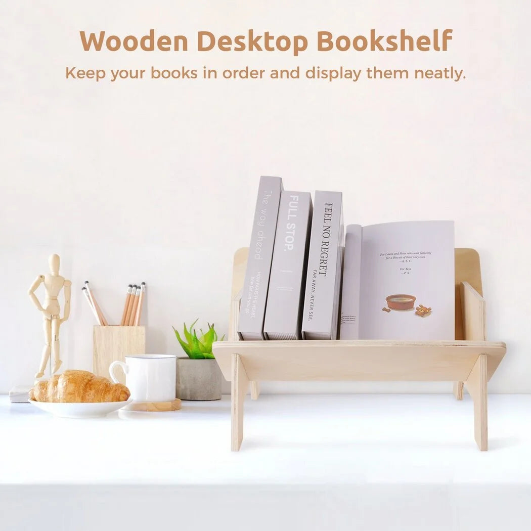 Wooden Desktop Bookshelf, Tilted Tabletop Bookcase, Desk Organizer Storage Rack G688927