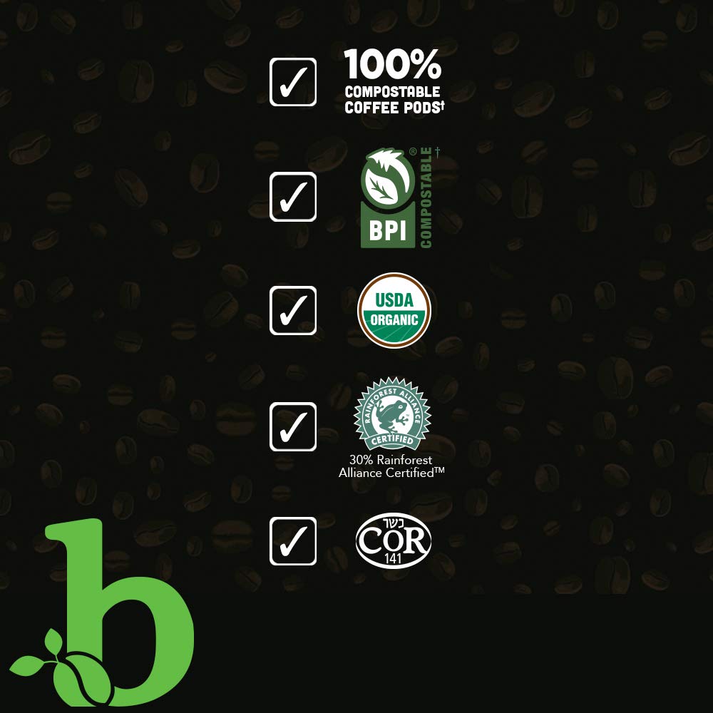 Organic Daily Dose Donut Shop Light Roast Single Serve Compostable Coffee Pods, 30 Count B111