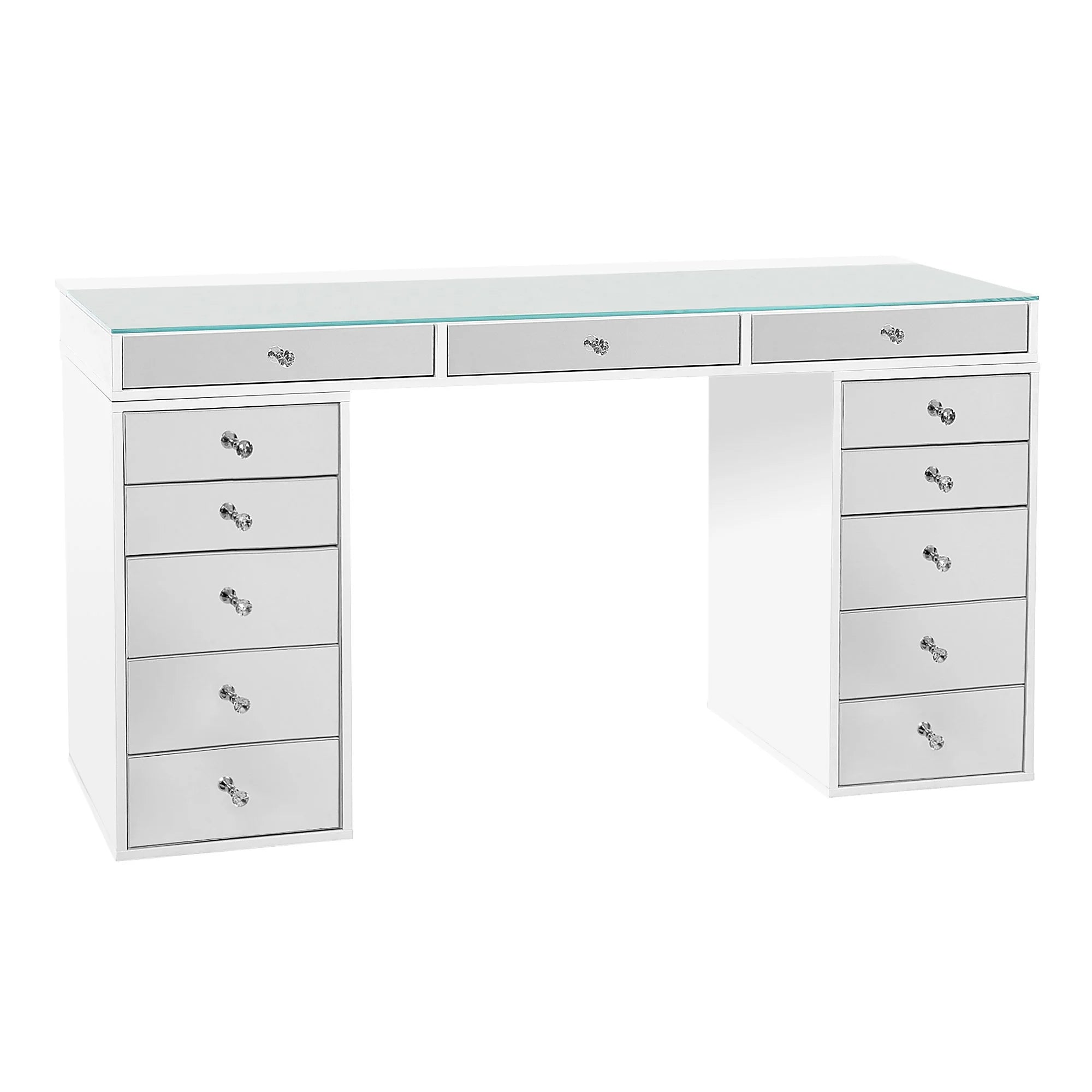 Impressions Vanity SlayStation 2.0 Mirrored Tabletop + 5 Drawer Units Bundle for Vanity Mirror & Make Up Storage - Solid Material Vanity Makeup Organizer Desk for Living Room & Dressing (Bright White)