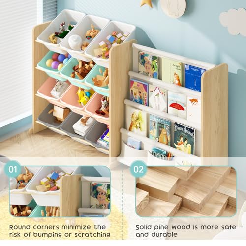 Toy Storage Organizer with 12 Bins and Bookshelf E4258