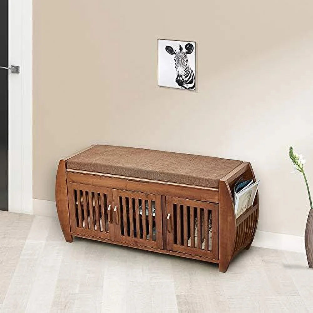 Bamboo Shoe Bench with Detachable Cushion and Hidden Compartment W371