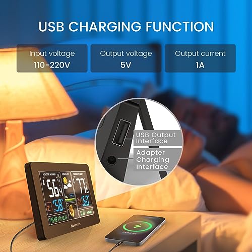 Wireless Indoor Outdoor Weather Station with 2 Remote Sensors, 7.5" Color Display, Atomic Clock, Black Z53659