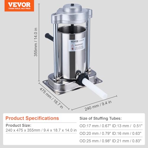 Manual Sausage Stuffer, 7L Vertical Meat Stuffer, Dual-Speed, Stainless Steel, 5 Tubes A13377