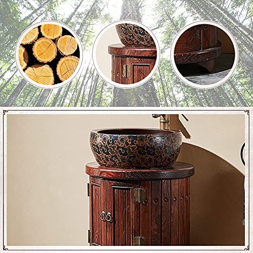 Freestanding Pedestal Sink with Vanity Cabinet, Retro Bathroom Basin Set D565540