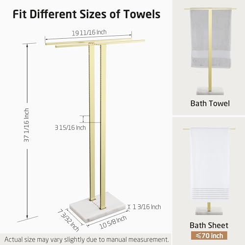 Standing Towel Rack for Bathroom with Marble Base, 2-Tier Floor Stand R43814