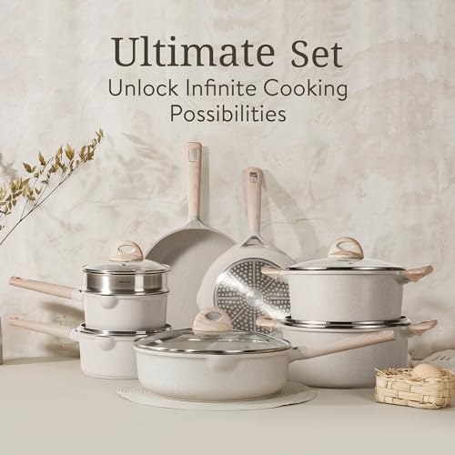 Non Stick Pots and Pans Set, 17 Piece Cookware for Kitchen N23157