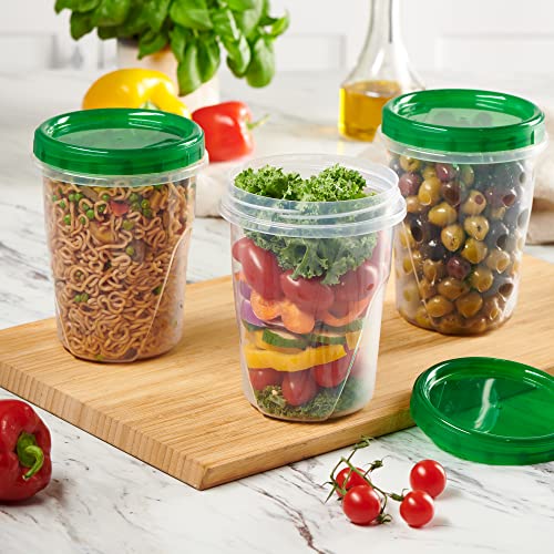 6 Pack Twist Cap Food Storage Containers with Green Screw on Lid, 16 oz, Freezer and Microwave Safe W967560