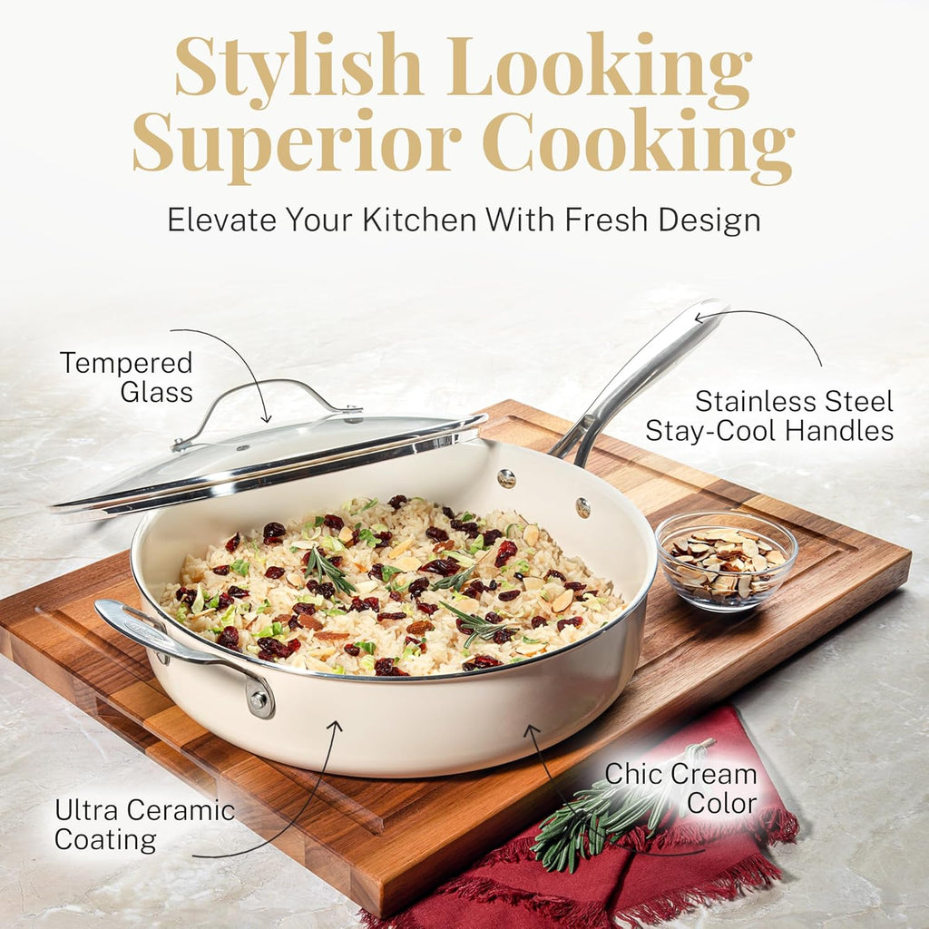 Ceramic Pots and Pans Set with Saute Pan, Non Stick Cookware I2411