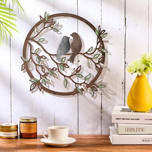 Metal Wall Art Bird on Tree Branch for Living Room Garden Bedroom Office H385129