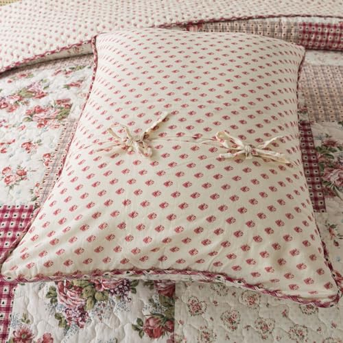 Cotswolds Patchwork Cotton Pieced Quilt Set, Queen Size with 2 Shams, Neutral Floral Cream Bedding A162361