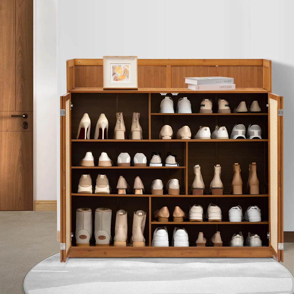 Bamboo 7-Tier Shoe Storage Cabinet with Folding Doors N918048