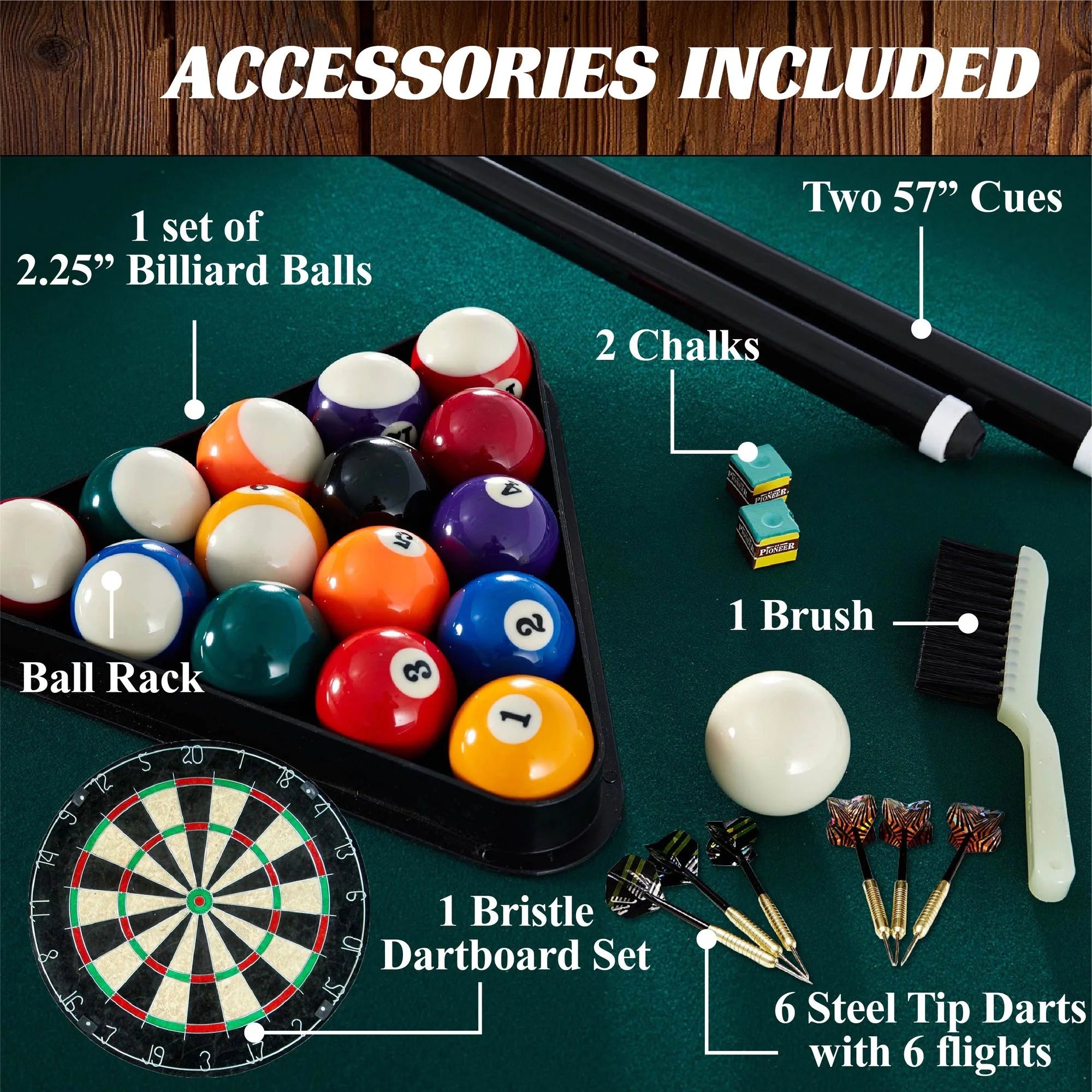 90" Ball and Claw Leg Pool Table with Cue Rack and Dartboard Set, Green Y964639