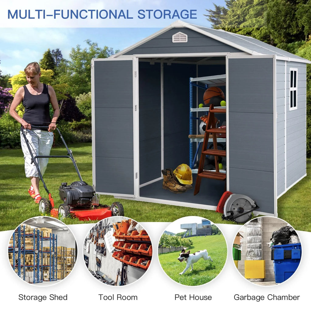 Outdoor Resin Storage Shed with Reinforced Floor and Lockable Door G370