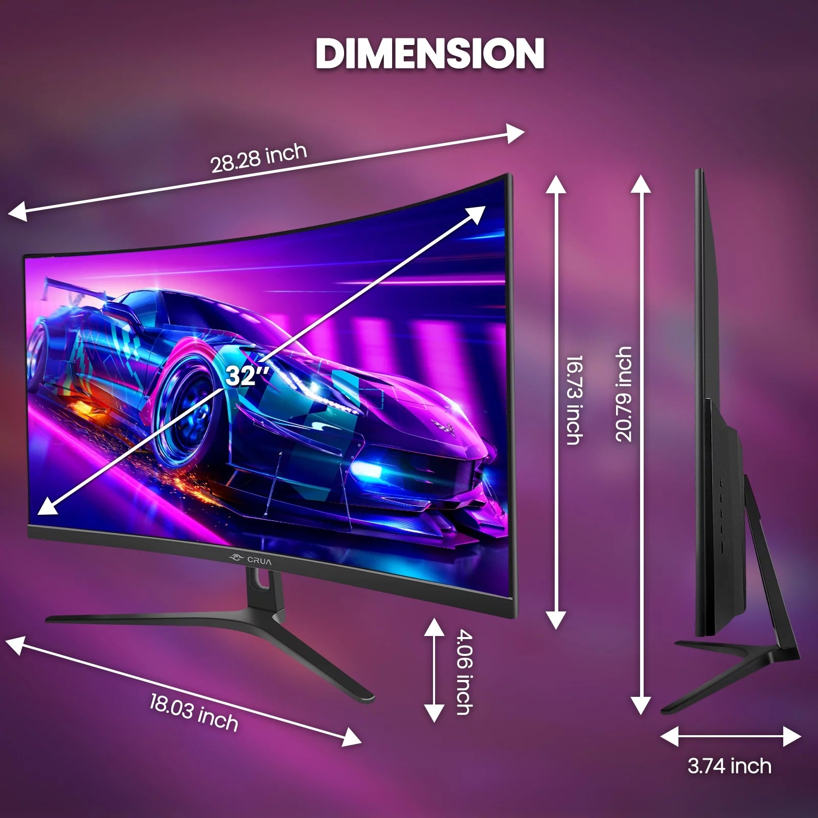 32" Curved Gaming Monitor, FHD 1080P, 1800R, 1ms, FreeSync A3808