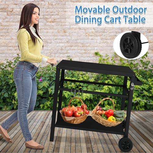 Grill Cart Table with Wheels, Food Prep Worktable with Hooks and Spice Rack D908791