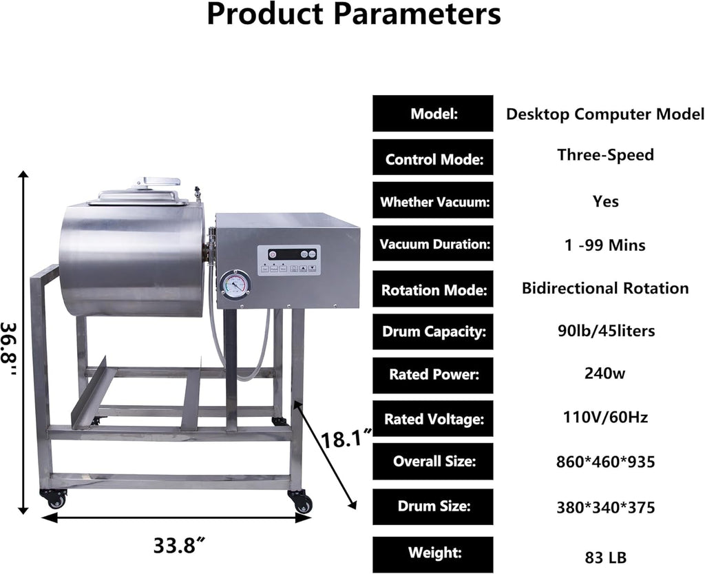 Meat Tumbler 90lb Vacuum Curing Machine for Jerky, Sausage & Bacon R16103