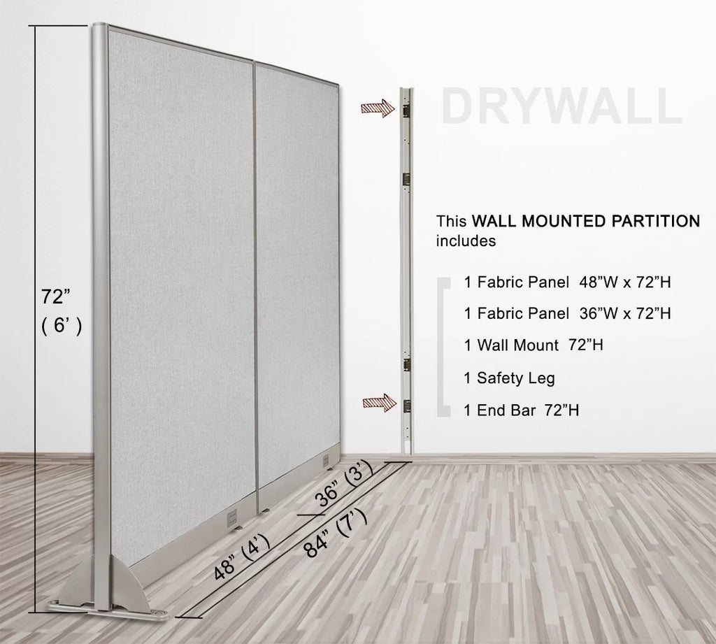 84"W x 72"H Wall Mounted Office Partition Room Divider I9008