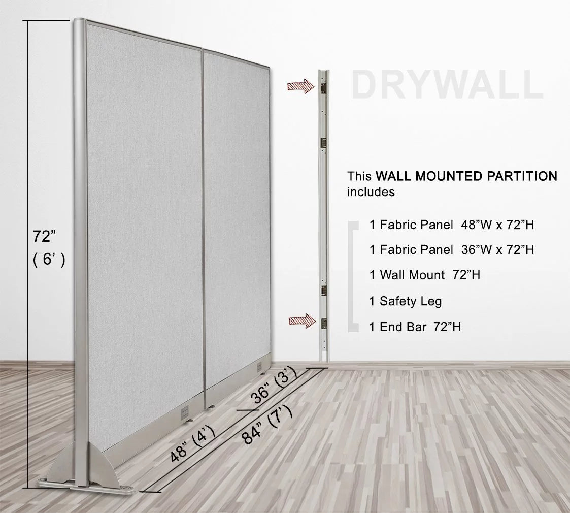 84"W x 72"H Wall Mounted Office Partition Room Divider I9008