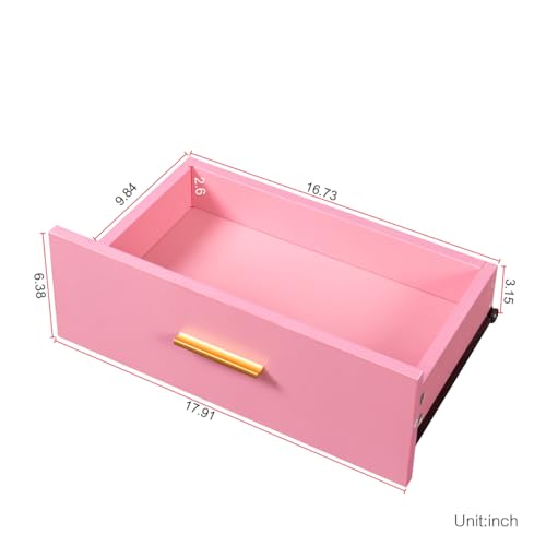 Wood Computer Desk with Drawers and Mirror, Pink D3323