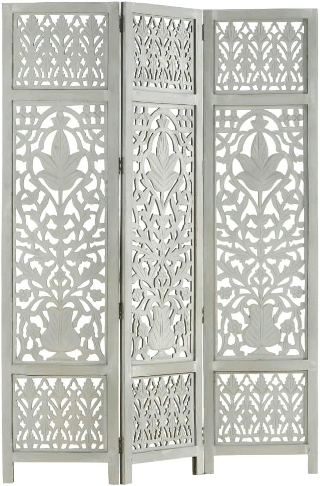 3-Panel Gray Wood Room Divider Screen M4954