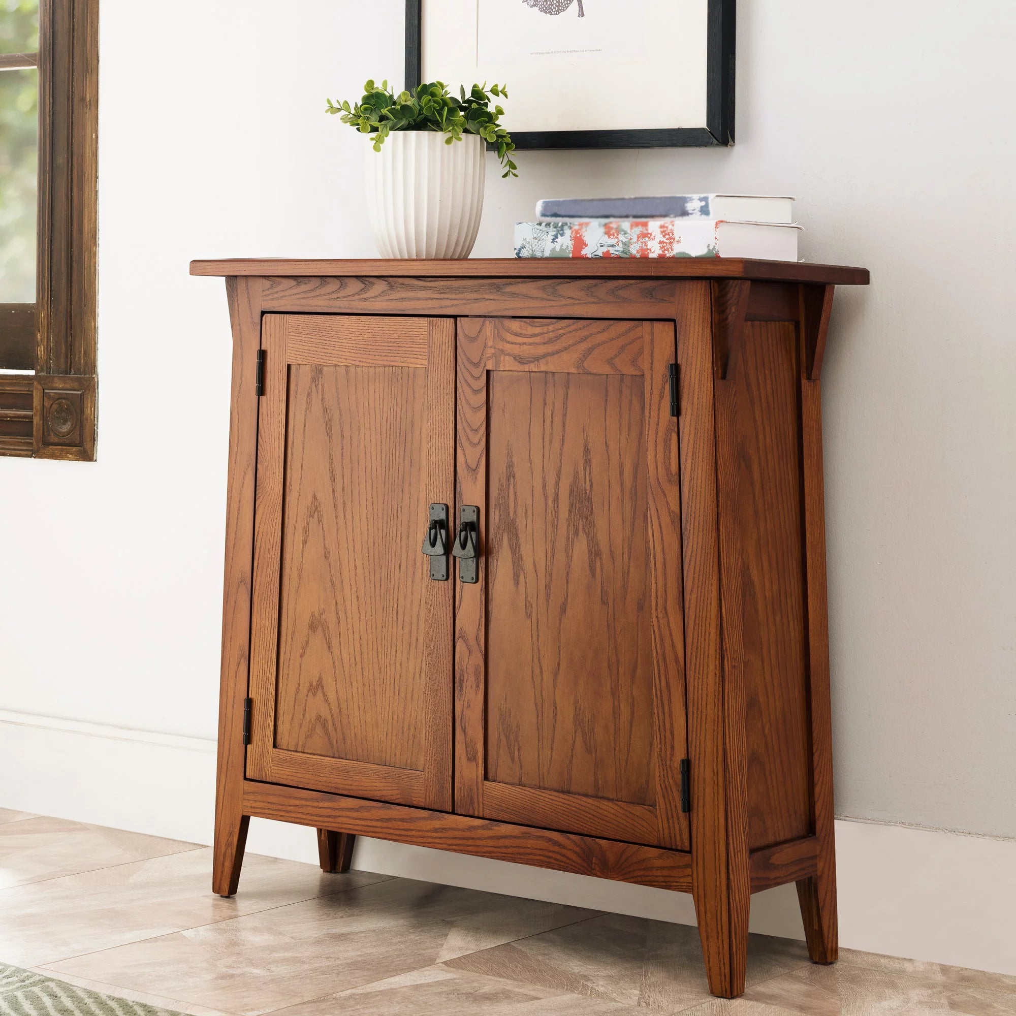 Mission Foyer Cabinet Hall Stand, Solid Wood, Rich Russet Finish Q836359